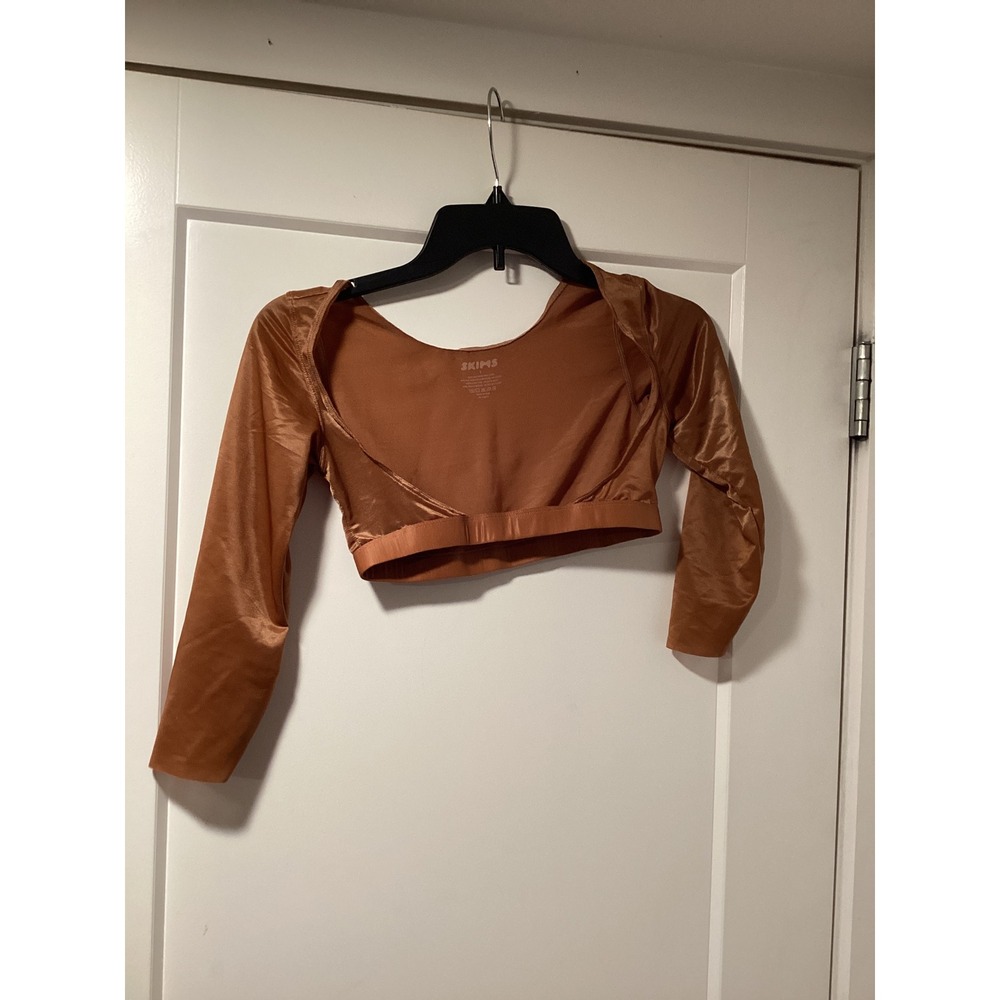 SKIMS Sheer Sculpt Arm Shaper Sienna Bronze Long Sleeve‎ Crop Top Small